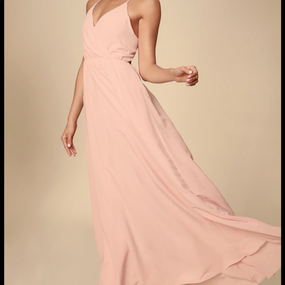 Lulus Blush lace up bridesmaid maxi dress
